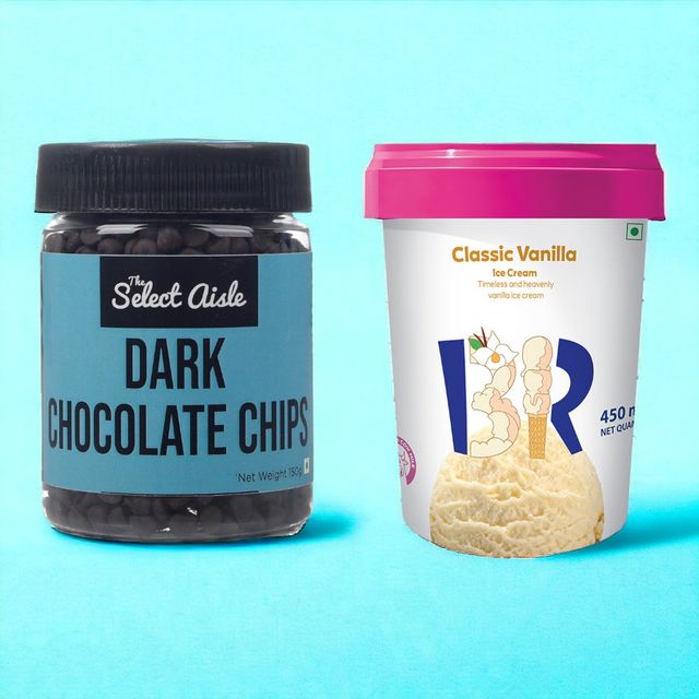 The Select Aisle Dark Chocolate Chips(150gms) & Baskin Robbins Classic Vanilla Ice Cream(450ml) Combo
