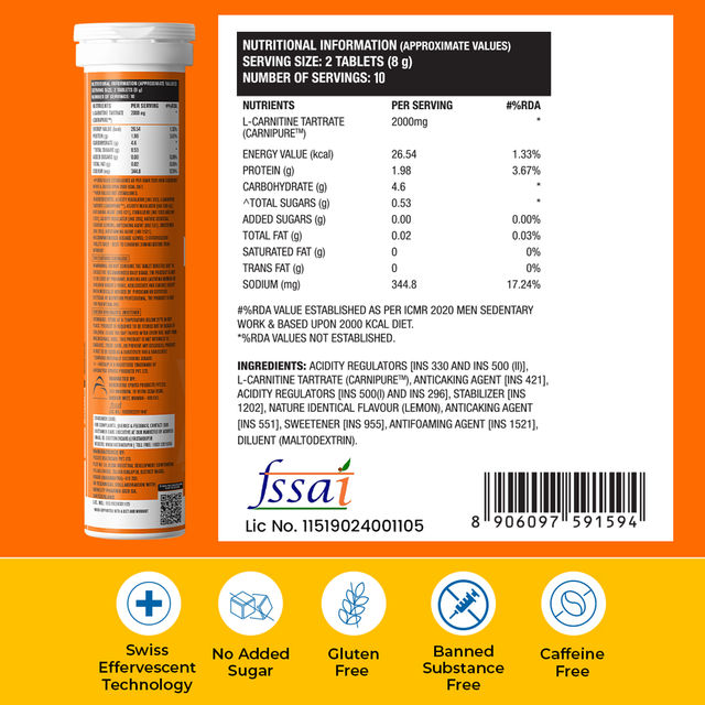 Fast&Up L-Carnitine Fat Burner For Weight Loss - Lemon