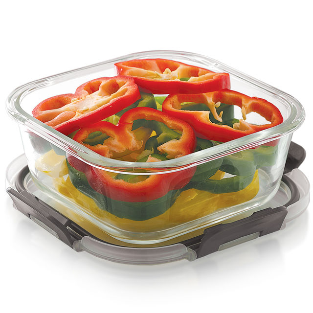 Magnus Glock 800 ml Square Grey Container with Airtight Lid & Detachable Lock, Borosilicate Glass