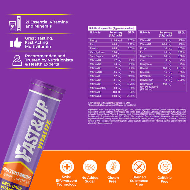Fast&Up Vitalize 21 Vitamins And Minerals For All-Day Energy - Orange