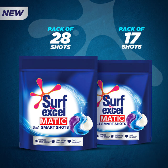 Surf Excel 3 in 1 Smart Shots | Pack of 17 for Front Load & Top Load Washing Machines|(17 U x 21 g)