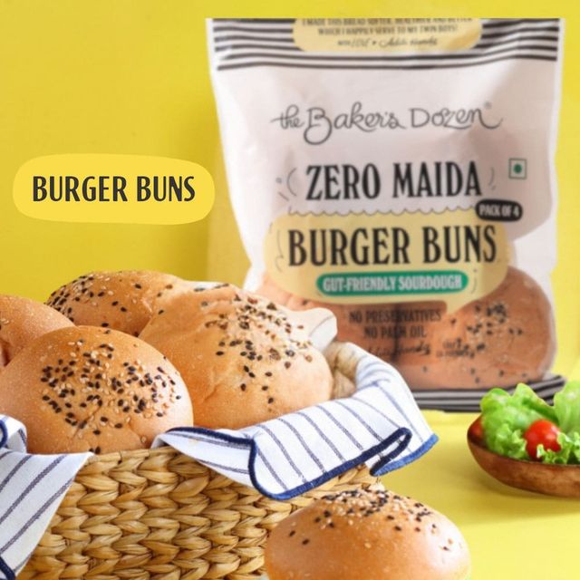 The Baker's Dozen Zero Maida Burger Buns No Palm Oil No Preservative 100% Wholehwheat