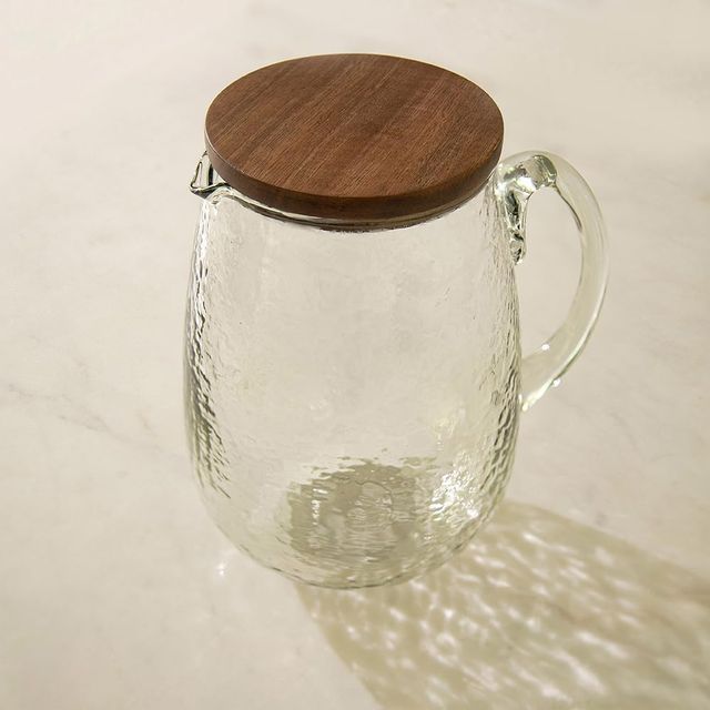 Ellementry Dewy Glass Jug With Wooden Lid