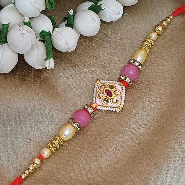 Gullak Rajasthani Minakari Kundan Pendant Rakhi - Traditional Craft