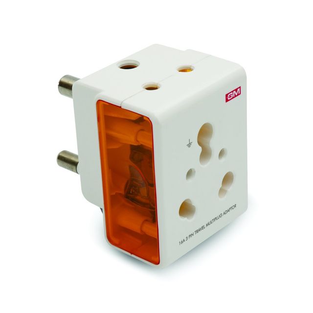 GM 3050 16 AMP 3 Pin Multi Plug Travel Adaptor Suitable for Class I and II  Appliances(16A Socket)