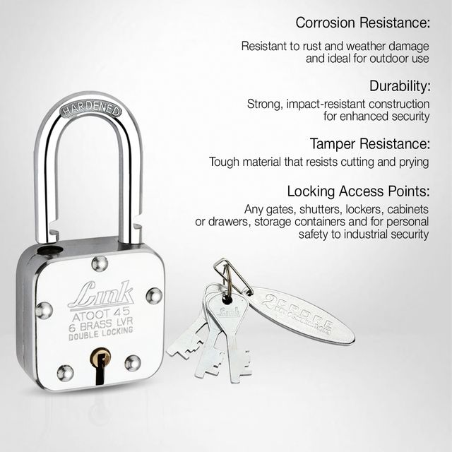 Link Stainless steel Brass Levers With Hardened Shackle Atoot 45 mm padlock with 3 Keys