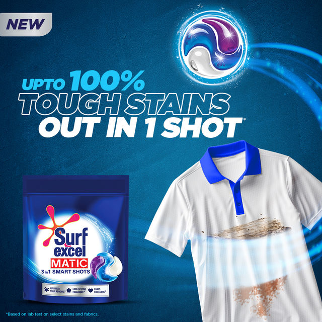 Surf Excel 3 in 1 Smart Shots | Pack of 17 for Front Load & Top Load Washing Machines|(17 U x 21 g)
