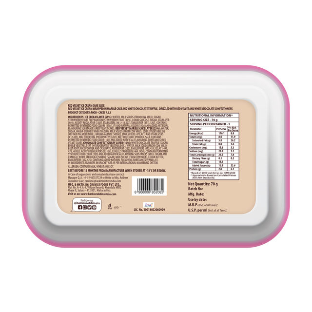 Baskin Robbins Red Velvet Ice Cream Roll Cake Slice 70 g Combo
