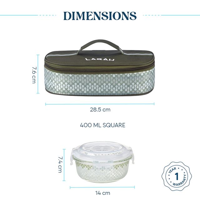 Larah Glassware Gracia Borosilicate Glass Lunchbox, 2pc Round Container | 400 ml | Microwave Safe