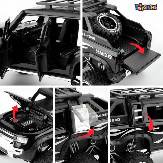 Toyshine 1:28 Die Cast D-Rover Vehicle with Music, Lights & Pull Back for Kids 3+ (Black)