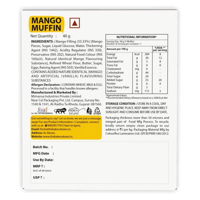 The Baker's Dozen Mango Muffin - Centre Filled