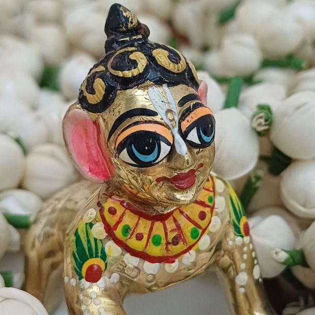 Gullak Laddoo Gopal Handpainted Brass Idol - 2.5 inch