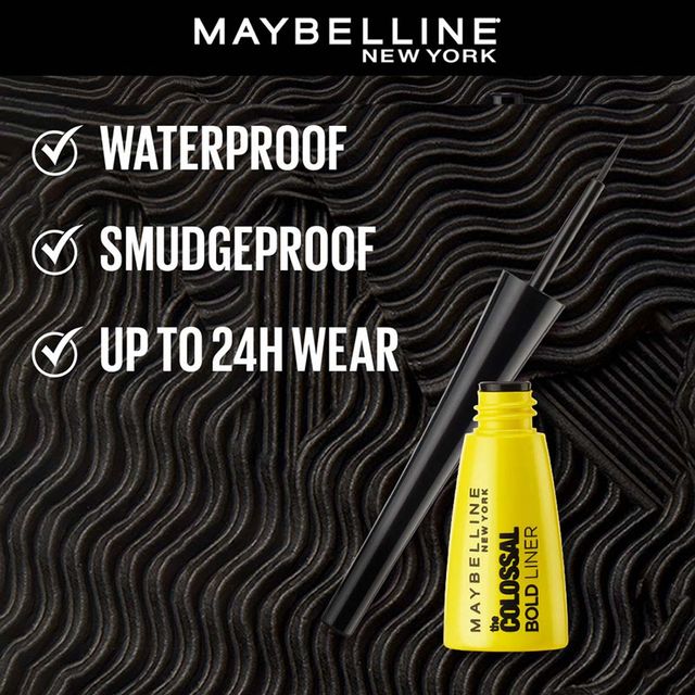 Maybelline New York Colossal Kajal Black Fix With Aloe Vera(0.35gms), Maybelline New York Volume Express Colossal Mascara Waterproof Black(10ml) & Maybelline Eyeliner - Bold Black | Waterproof(1pc) Combo