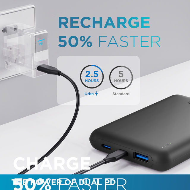 Urbn 10000Mah Nano Slim Power Bank - Black,Cable Type C to C(Wired Mobile Connectivity)