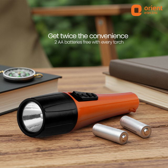 Orient Electric Bolt LED Torch Light | Orange & Black| Pack of 1