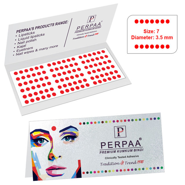 PERPAA Beauty Round Kumkum Bindi for women 1 Flap - Size 7 | Diamteter 3.8mm