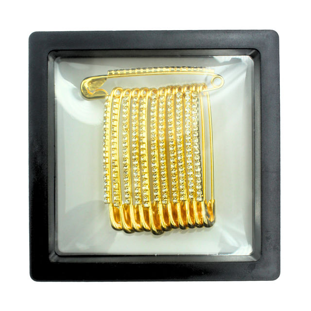 Golden Diamond Studded Saree Safety Pin - Golden