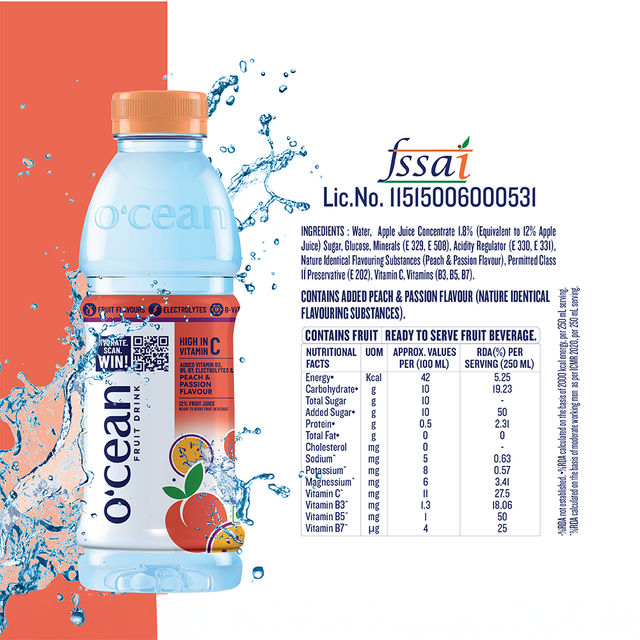 O'cean Beverages Peach and Passion Water