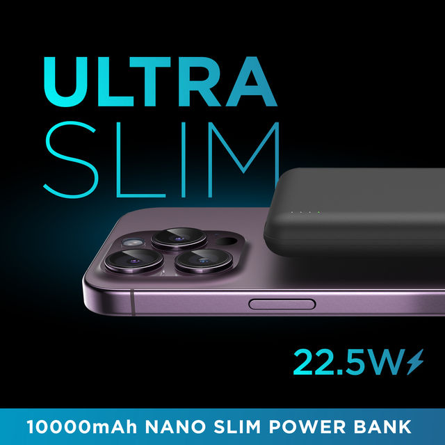 Urbn 10000Mah Nano Slim Power Bank - Black,Cable Type C to C(Wired Mobile Connectivity)