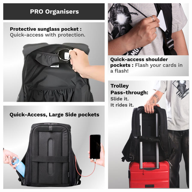 GODS Ghost X Glass Anti Theft 15.6 inch Polyester Laptop Tech Backpack | 25 L - Black