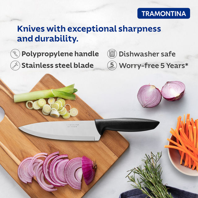Tramontina Plenus Knife Set with Wooden Block 13.9cm/6 - Polypropylene Handle| Dishwasher Safe | Made in Brazil