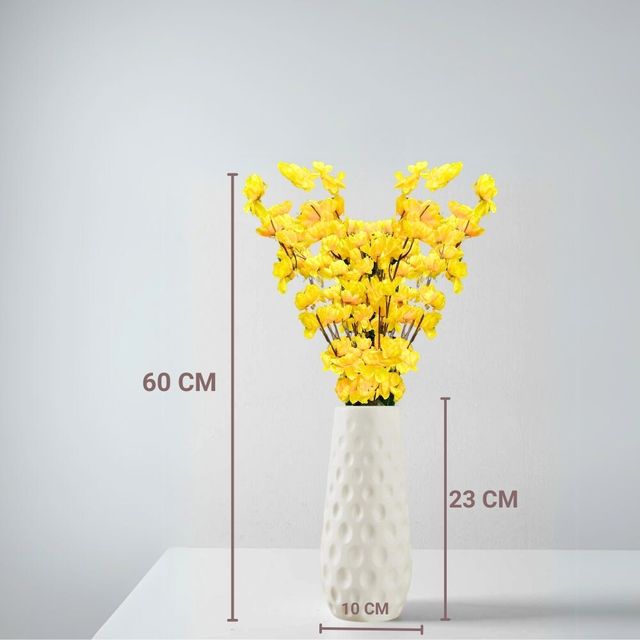 Go Hooked Artificial Red Blossom with Textured White Plastic Vase | Yellow Flowers with Vase