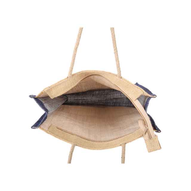 Navum Unisex Solid Jute 2 L Double Strap Jute Bag | Beige and Blue - XL