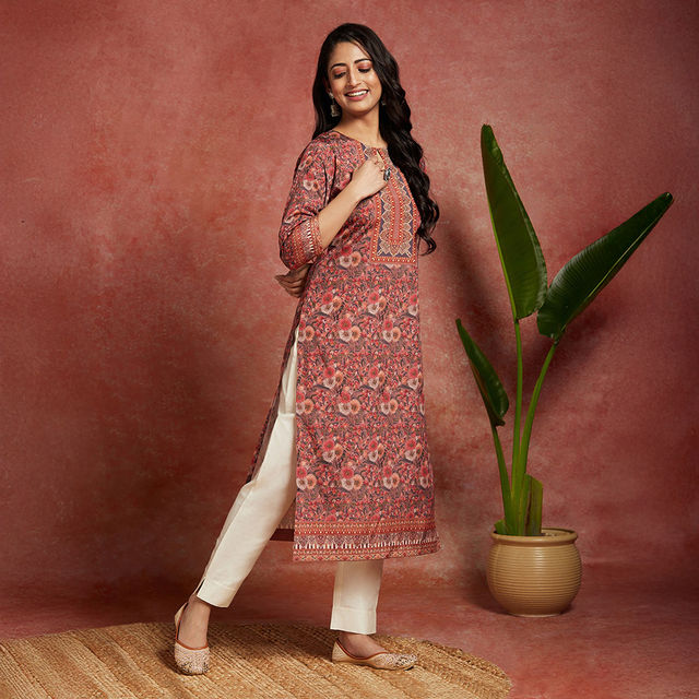 Libas Women Multi Crepe Floral Straight Kurta - 26563L