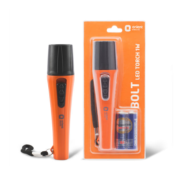 Orient Electric Bolt LED Torch Light | Orange & Black| Pack of 1