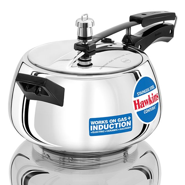 Hawkins 5 Litre Contura Pressure Cooker Stainless Steel Inner Lid Cooker Induction Cooker - Silver
