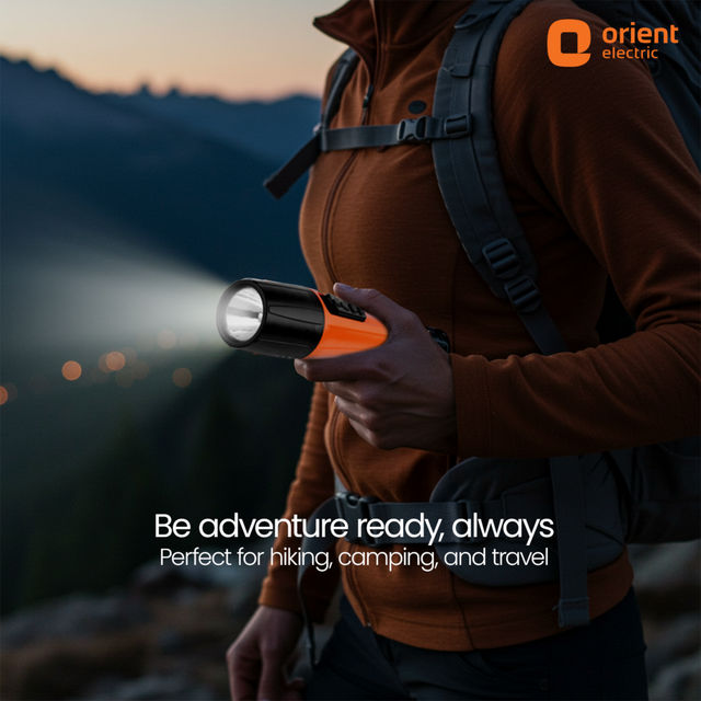 Orient Electric Bolt LED Torch Light | Orange & Black| Pack of 1