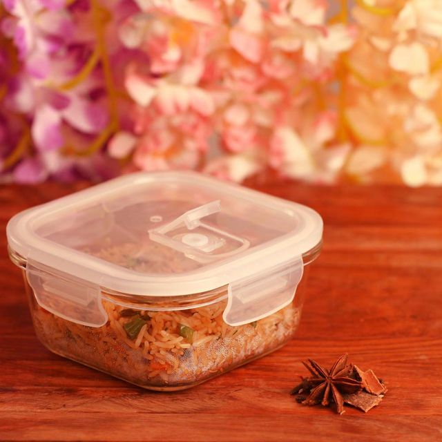 Femora Borosilicate Glass Microwave Safe Square Food Storage Container With Air Vent Lid 500Ml