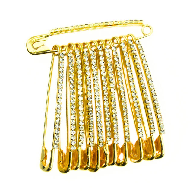 Golden Diamond Studded Saree Safety Pin - Golden