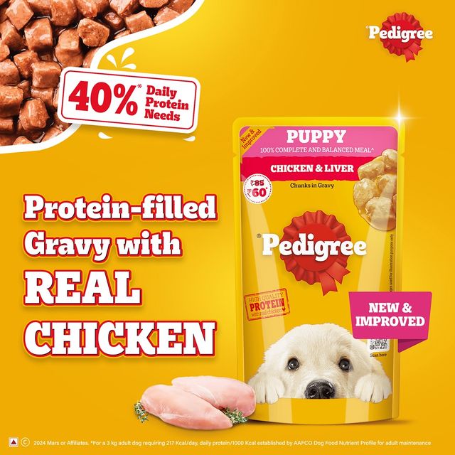 Pedigree Puppy Chicken & Liver Chunks In Gravy Wet Dog Food, 130g, Pack of 3