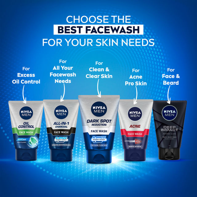 Nivea Men Dark Spot Reduction Face Cream (75ml) & Nivea Men Face Wash All In 1 Charcoal (100g) & Nivea Fresh Active Underarm Roll On 72H Protection (50ml) Combo