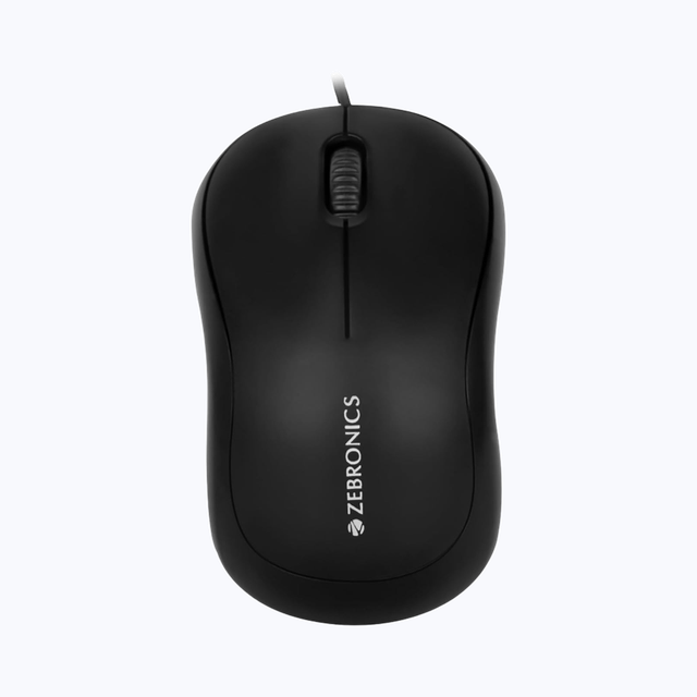 Zebronics Comfort Wired Mouse, 3-Button, 1000 DPI Optical Sensor, Plug & Play, Black