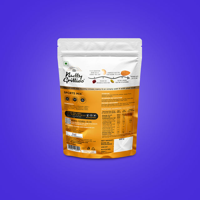 Nutty Gritties Sports Mix - Almonds, Cashews, Pistachios, Berries, Protein-Rich Snack