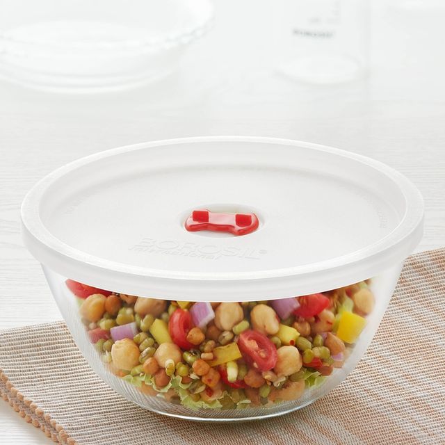 Borosil 1.3 L Mixing & Serving Bowls With Lid, Borosilicate Glass Bowl, Oven & Microwave Safe Bowl