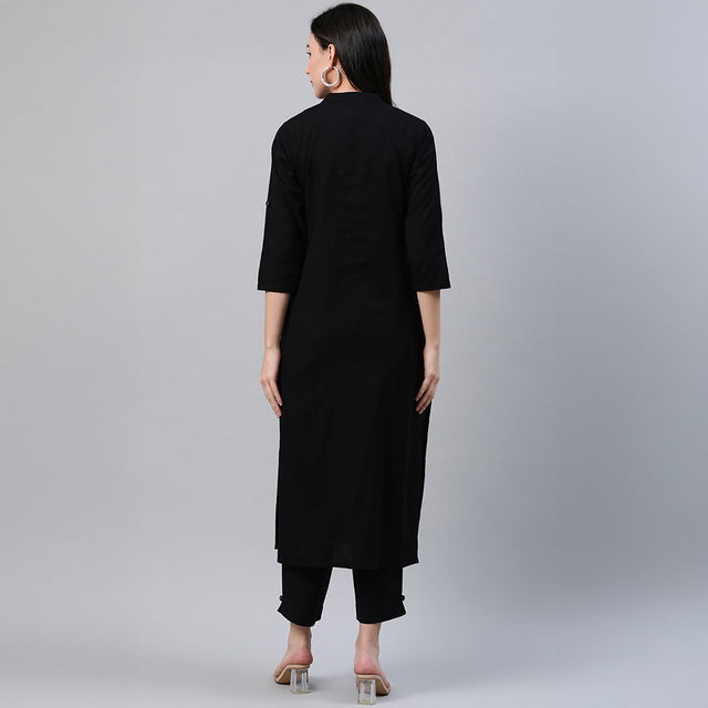Libas Women Black Cotton Solid Straight Kurta - 12026Os
