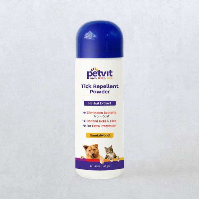 Petvit Tick Repellent Powder With Sandalwood |Paraben Free & Ph-Balance -For All Breed Dog & Cat