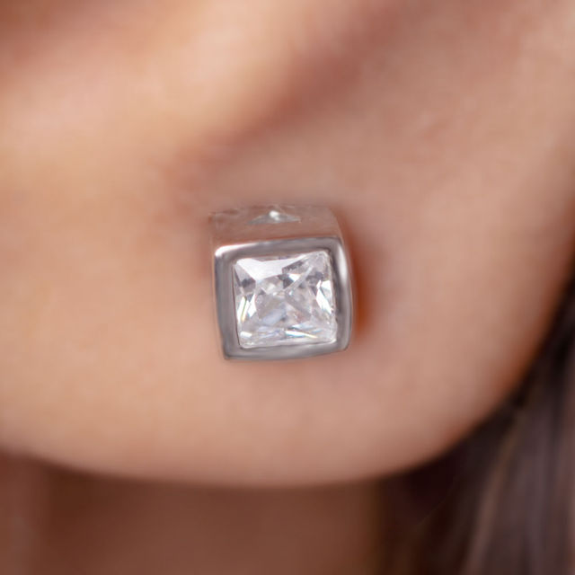 925 Silver Square Bezel Small Earrings by Bodh Gem and Crystals