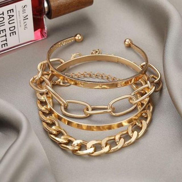 Jewels Galaxy Women Gold-Plated Wraparound & Cuff Bracelet Set