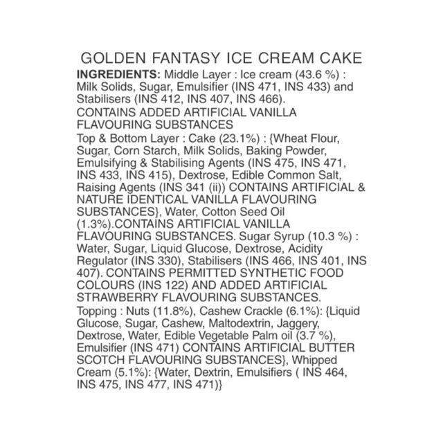 Vadilal Golden Fantasy Ice Cream Cake