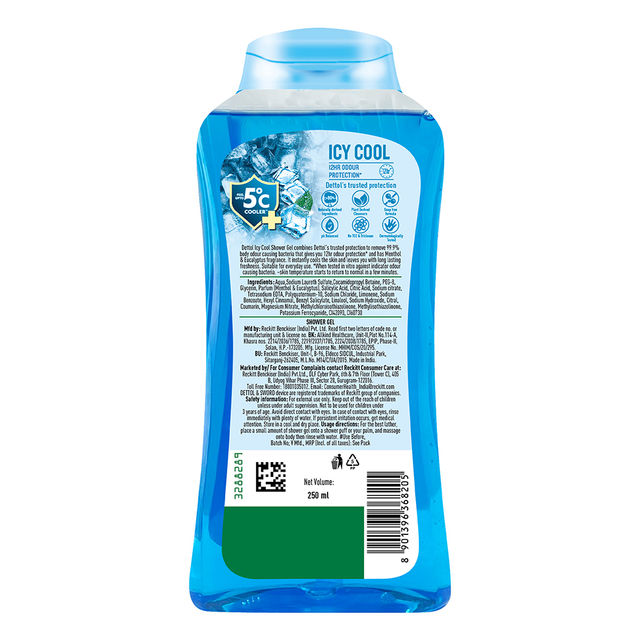 Dettol Icy Cool Body Wash & Shower Gel Bottle with Salicylic Acid for Men | Long Lasting Freshness