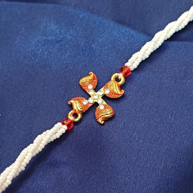 Gits Gulab Jamun Open & Eat (Tin)(1kg) & Gold Metal Swastik In Minakari With Twisted 3 Line Moti Rakhi For Brother(1pc) Combo