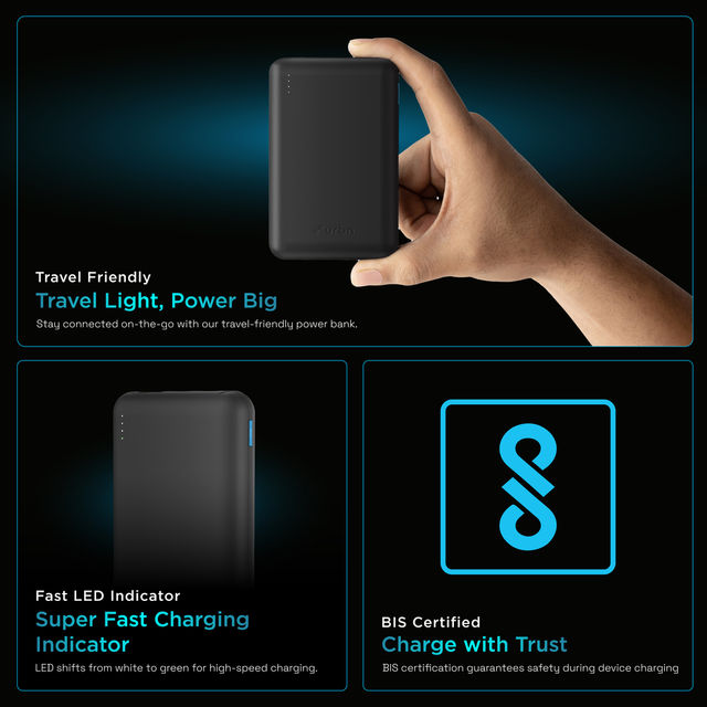 Urbn 10000Mah Nano Slim Power Bank - Black,Cable Type C to C(Wired Mobile Connectivity)