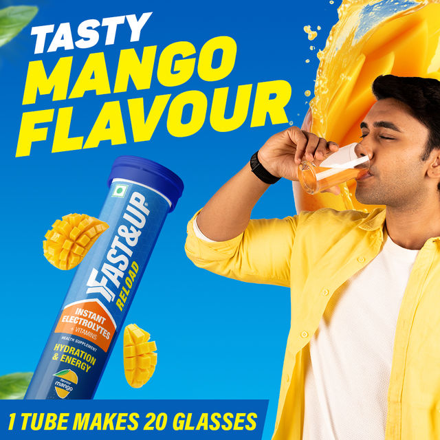 Fast&Up Reload Energy Drink Electrolyte Low Sugar - Mango Flavour 20 Effervescent Tablets