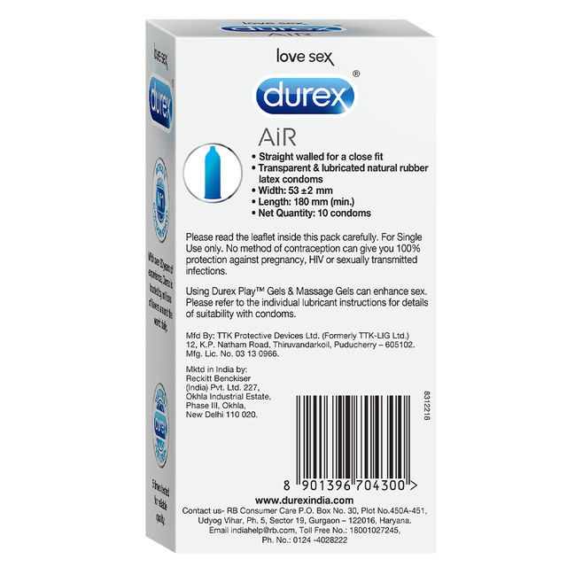 Veet Men Hair Removal Cream - Normal Skin (50gms) & Durex Air Condom - Ultra Thin Condoms(10pc) Combo