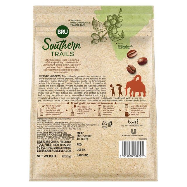 Bru Southern Trails R&G Bag Mysore Nuggets Medium Roast Ground Coffee