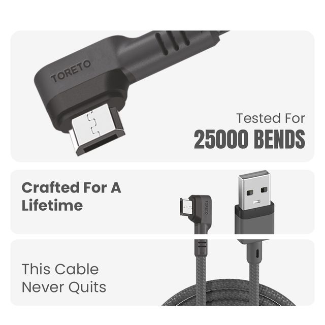 Toreto 3A Fast Charging 1.1m Micro USB Cable for Smartphones | Laptops & Other Micro USB Devices